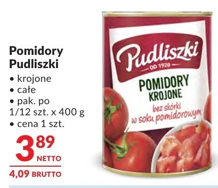 Pomidory Pudliszki krojone całe promocja w Makro