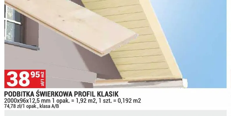 Podbitka świerkowa profil Klasik 2000x96x12,5 mm promocja w Merkury Market