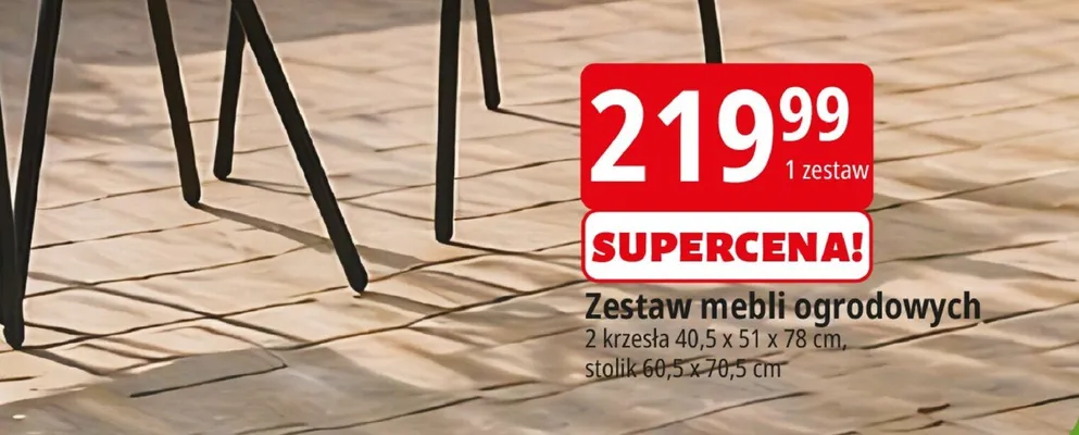 Zestaw mebli ogrodowych 2 krzesła 40,5x51x78cm stolik 60,5x70,5cm promocja w Leclerc