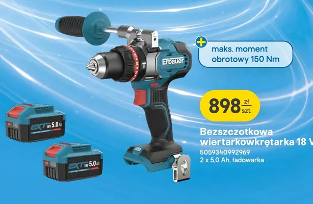 Bezszczotkowa wiertarkowkrętarka Erbauer promocja w Castorama