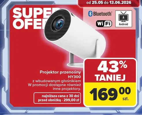 Projektor przenośny HY300 z wbudowanym głośnikiem promocja w Carrefour