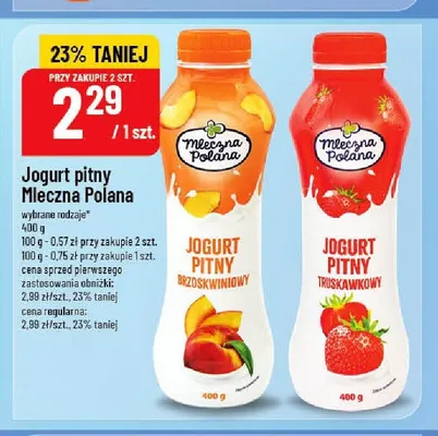 Jogurt pitny Mleczna Polana o smaku truskawkowym promocja w POLOmarket
