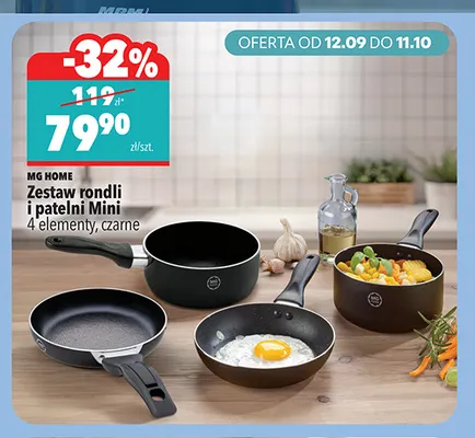 Zestaw rondli i patelni Mini 4 elementy czarne Mg Home promocja w Biedronka