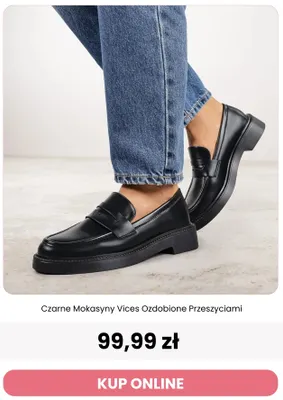 Czarne mokasyny Vices ozdobione przeszyciami promocja w Renee