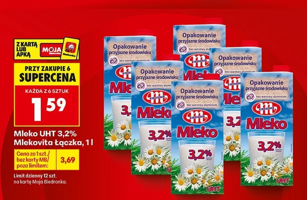 Mleko Łączka Mlekovita UHT 3,2% promocja w Biedronka