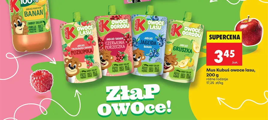 Mus Kubuś Owoce Lasu jabłko truskawka banan poziomka promocja w Biedronka