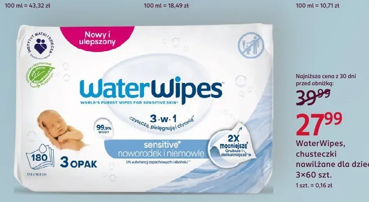 Chusteczki nawilżane dla dzieci WaterWipes 3-pak 60szt. promocja w Rossmann