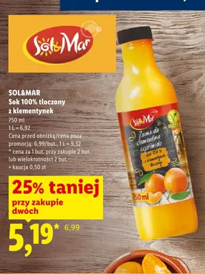 Sok 100% tłoczony z klementynek promocja w Lidl