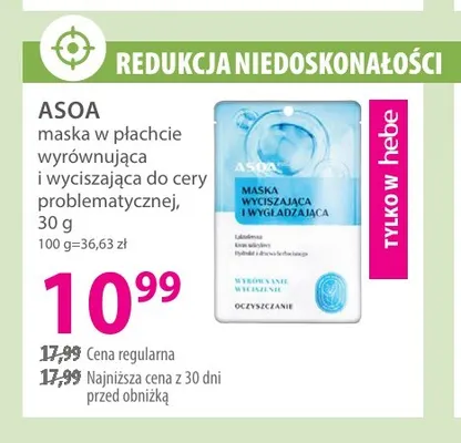 Maska w płachcie wyrównująca i wyciszająca do cery problematycznej Asoa promocja w Hebe