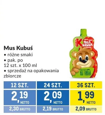 Mus Kubuś różne smaki promocja w Makro