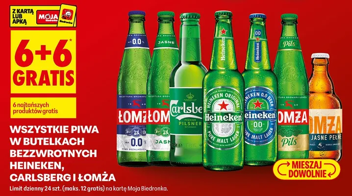 Piwo Heineken w butelkach bezzwrotnych różne rodzaje promocja w Biedronka