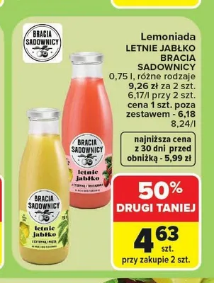 Lemoniada Bracia Sadownicy Letnie Jabłko z cytryną i miętą promocja w Carrefour Market