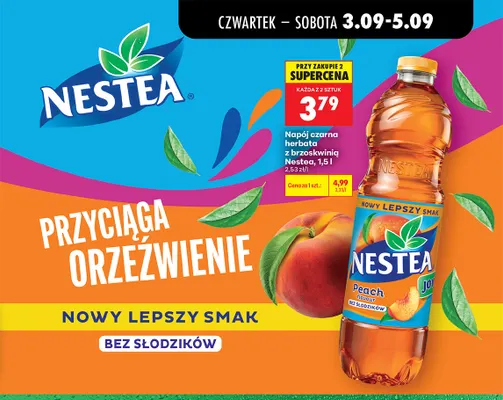 Napój czarna herbata z brzoskwinią Nestea promocja w Biedronka