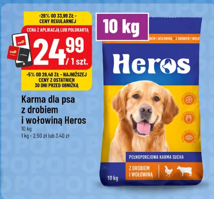 Karma dla psa z drobiem i wołowiną Heros promocja w POLOmarket