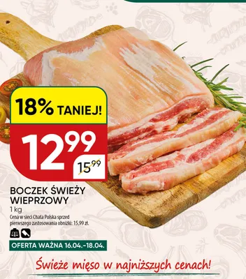 Boczek świeży wieprzowy promocja w Chata Polska