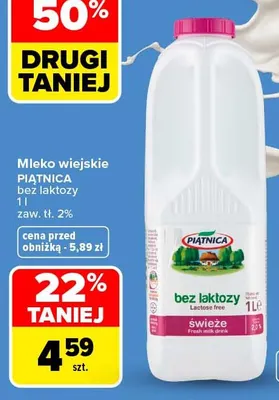 Mleko wiejskie bez laktozy Piątnica 2% promocja w Carrefour Market