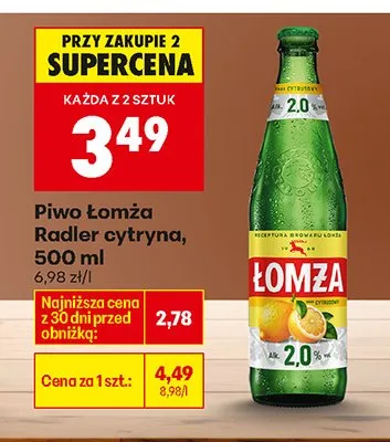 Piwo Łomża Radler cytryna promocja w Biedronka