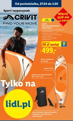 Deska SUP jednokomorowa nadmuchiwana promocja w Lidl