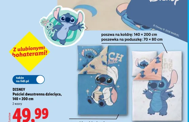 Pościel dwustronna dziecięca Disney Stitch Chill 140x200 cm promocja w Lidl