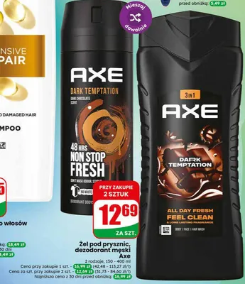 Żel pod prysznic, dezodorant męski Axe 2 rodzaje promocja w Dino