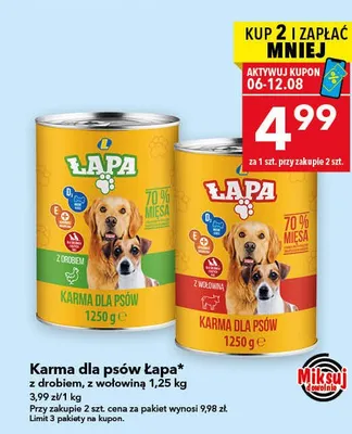 Karma dla psów Łapa z wołowiną promocja w LEWIATAN