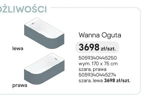 Wanna narożna GoodHome Oguta szara promocja w Castorama