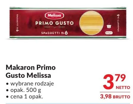 Makaron Primo Gusto Melissa wybrane rodzaje promocja w Makro