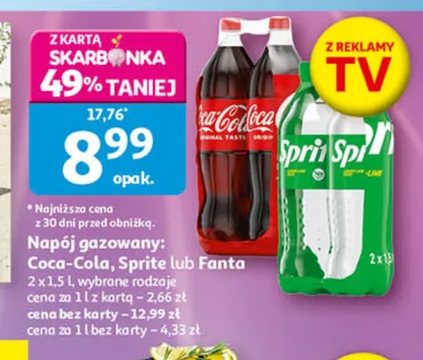 Napój gazowany Sprite 2-pak 1,5l promocja w Auchan