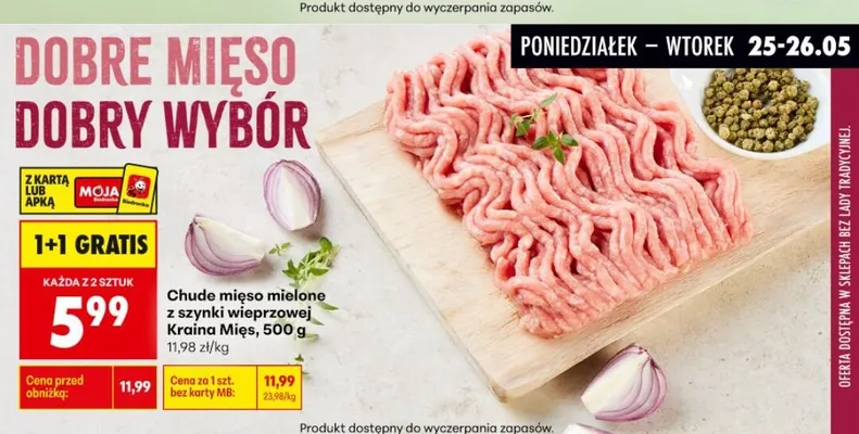 Chude mięso mielone z szynki wieprzowej Kraina Mięs promocja w Biedronka