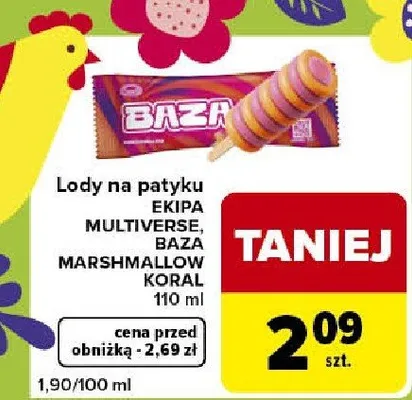 Lody na patyk ekipa multiverse, baza marshmallow koral promocja w Carrefour Express