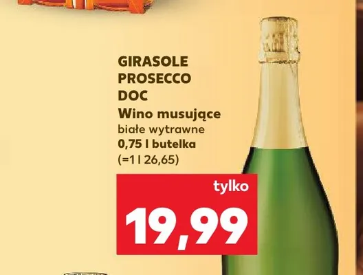 Wino musujące białe wytrawne Girasole Prosecco DOC promocja w Kaufland