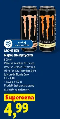 Napój energetyczny Monster Reserve Peaches N' Cream promocja w Lidl