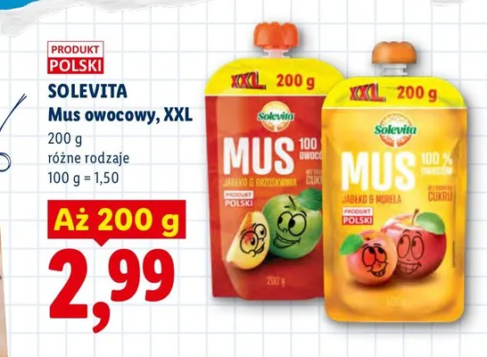Mus owocowy XXL Solevita jabłko i brzoskwinia promocja w Lidl