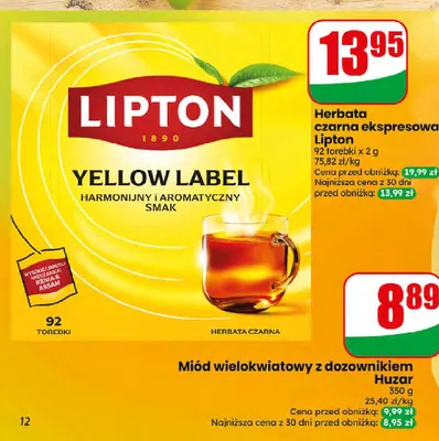 Herbata czarna ekspresowa Lipton Yellow Label promocja w Dino