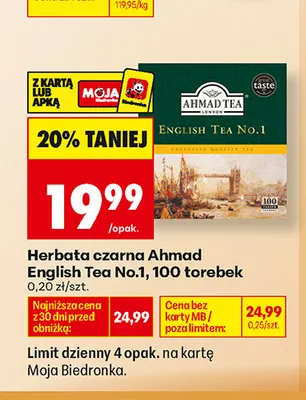 Herbata czarna Ahmad English Tea No.1 promocja w Biedronka