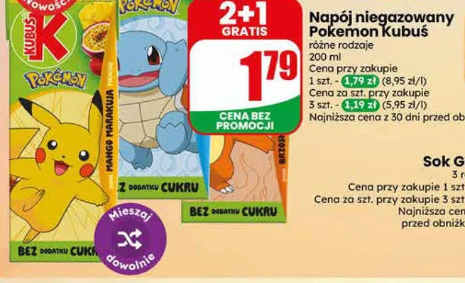 Napój niegazowany Kubuś Pokemon promocja w Dino