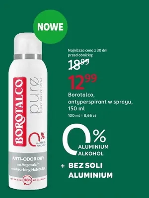 Antyperspirant w sprayu Borotalco Pure Anti-Odor Dry 0% Aluminium promocja w Rossmann