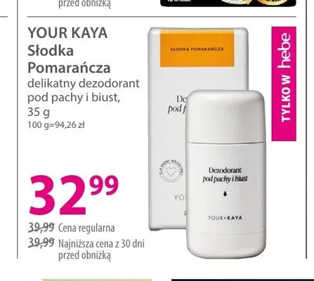 Delikatny dezodorant pod pachy i biust YOUR KAYA Słodka Pomarańcza promocja w Hebe