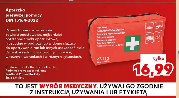 Apteczka pierwszej pomocy DIN 13164-2022 promocja w Kaufland