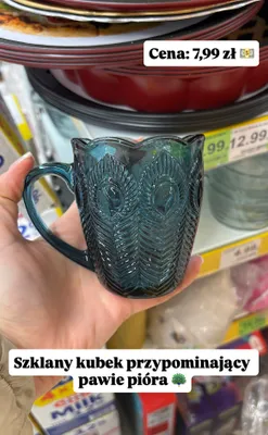 Szklany kubek przypominający pawie pióra promocja w Dino