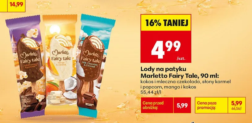 Lody na patyku Marletto Fairy Tale kokos i mleczna czekolada promocja w Biedronka