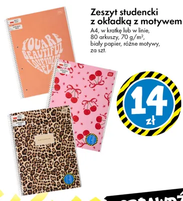 Zeszyt studencki w kratkę z okładką z motywem A4 80 arkuszy promocja w Tedi