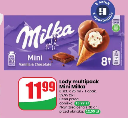 Lody 8-pak Mini Milka promocja w Dino