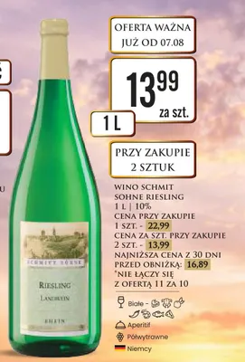 Wino białe półwytrawne Schmit Söhne Riesling promocja w Dino