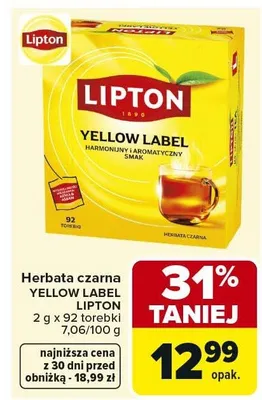 Herbata czarna Yellow Label promocja w Carrefour