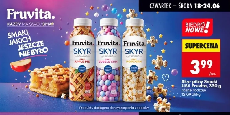 Jogurt pitny Skyr Fruvita Apple Pie promocja w Biedronka