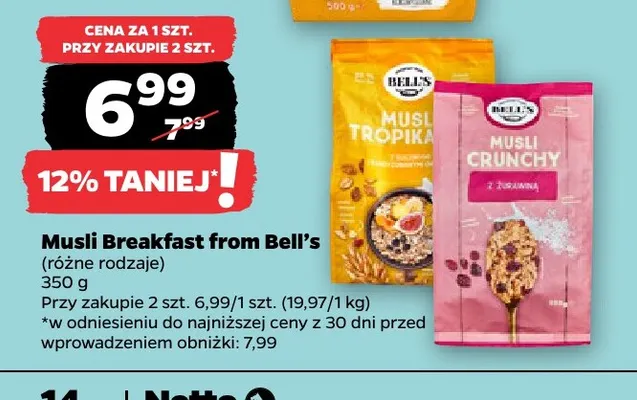 Musli crunchy z żurawiną Breakfast from Bell's promocja w Netto