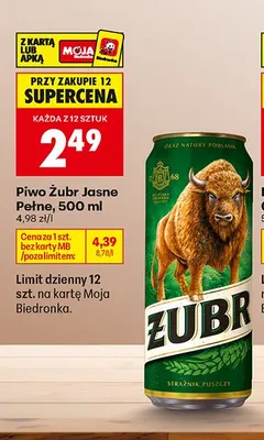 Piwo Żubr Jasne Pełne promocja w Biedronka