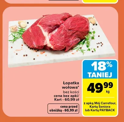 Łopatka wołowa bez kości promocja w Carrefour