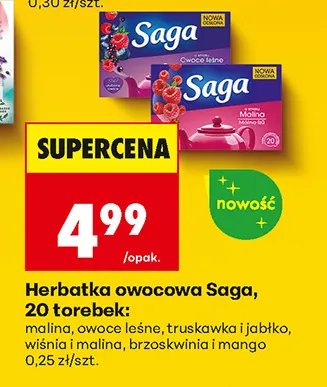 Herbatka owocowa Saga wiśnia i malina promocja w Biedronka